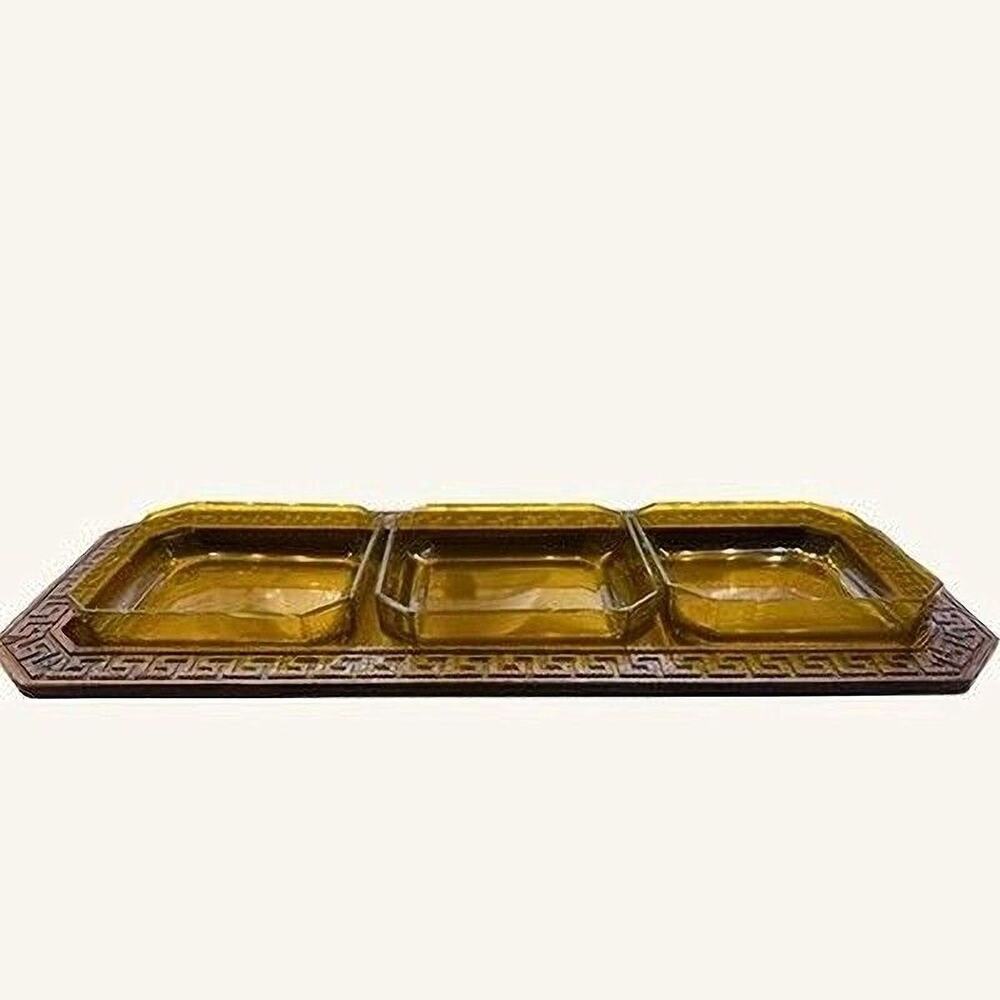 Amber Container Set Vintage Mid Century Faux Wood Tray Octagonal Dishes